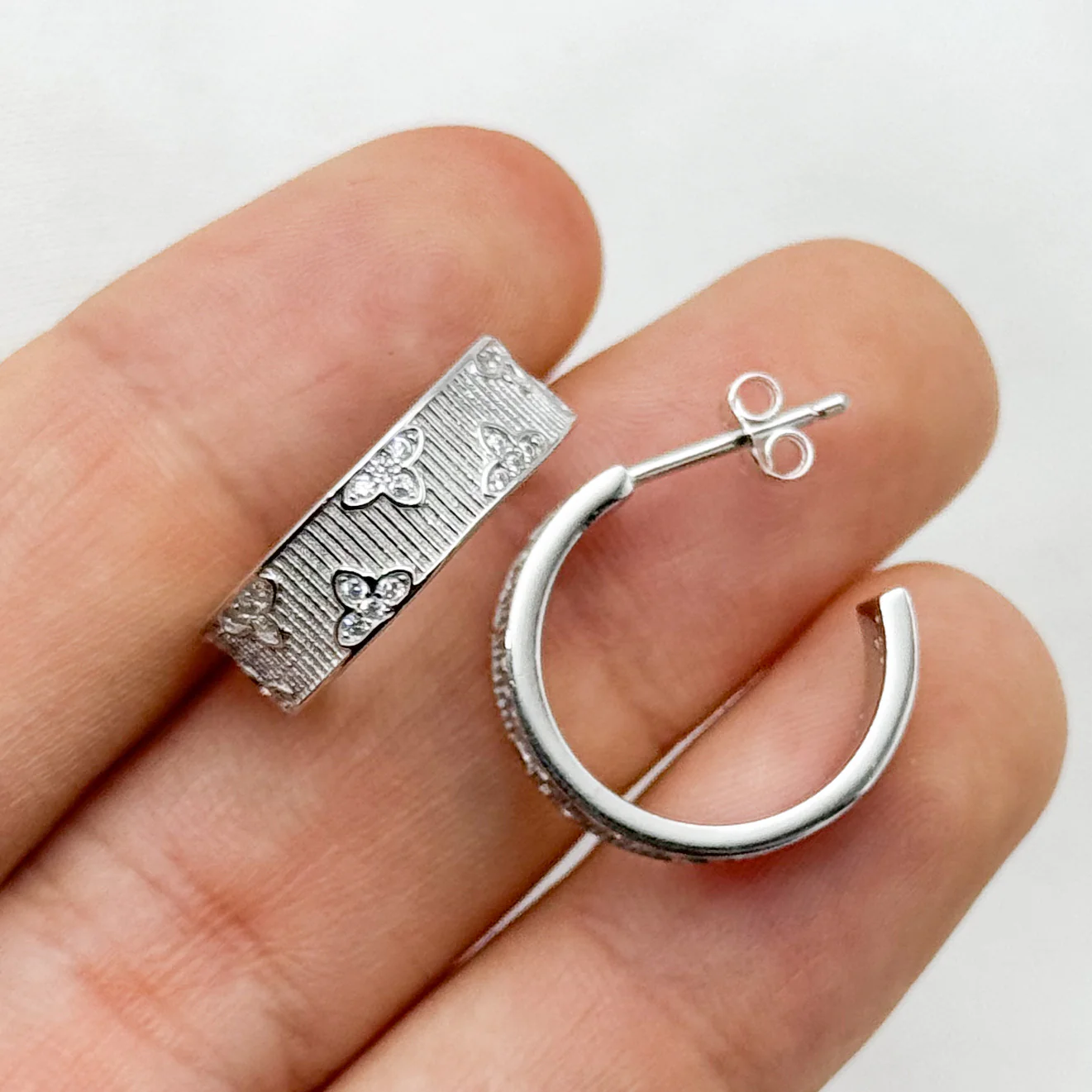 Aros semi argolla flores y circones - Image 4